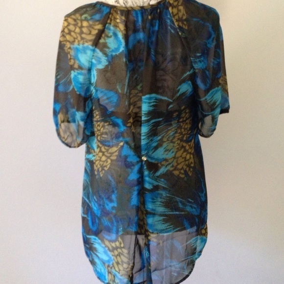 𝅺*IZOD Blue Hi Lo Sheer Top L - Picture 3 of 4